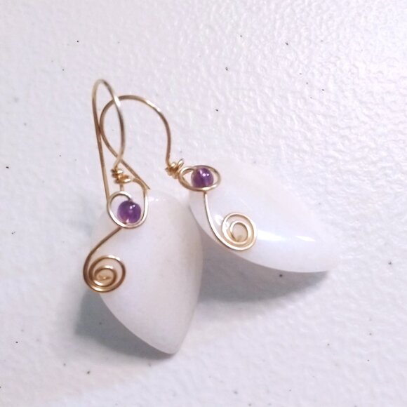 White & Amethyst Statement Earrings ~ OOAK Feminine Allure ~ Dreamy Goddess - Picture 6 of 8